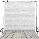 Allenjoy 6x8FT Fabric White Brick Wall Grey Wood Floor Photo Backdrop for Photography Portrait Background Newborn Baby Photoshoot Children Under 3 Years Old Photo Background Photographer Props
