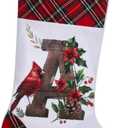 20 Inch Personalized Christmas Stockings,Cardinal Design, Initial Monogram Stockings for Fireplace Hanging Decor, Family, Letter A