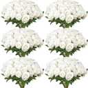 VEVOR Artificial Flowers, 120 pcs Real Looking White Foam Fake Roses Bulk, White Faux Bridal Shower with Stems for DIY Wedding Bouquets, Home Centerpieces Arrangements, Party Tables Decorations