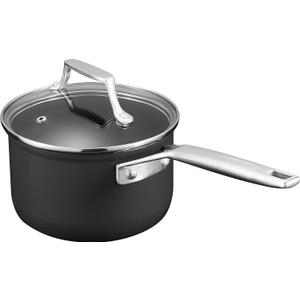 MSMK 1.5 Quart Saucepan with lid, Burnt also Non stick, Induction, Scratch-resistant, Small Cooking Pot (Hard .Anodized Grey)