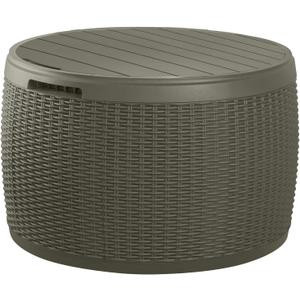 Keter Circa 37 Gallon Resin Deck Box Stool, All-Weather Outdoor Storage Seat with Rattan-Look Finish, Durable Patio Storage Bench for Cushions, Garden Tools, Pool Accessories