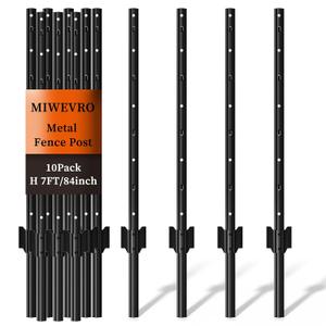 Metal Garden Fence Posts– Heavy Duty U-Post for Wire Fencing, 7 FT Black