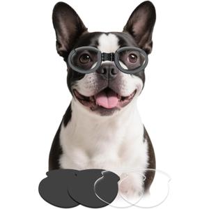 Namsan Clear Dog Goggles Medium Breed, with Black Replaceable Lenses, Interchangeable Doggie Sunglasses for Small to Medium Dogs, Summer UV Dog Eye Protection, Adjustable Doggy Snow Goggles