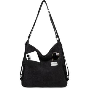 Corduroy Tote Backpack Crossbody Bag for Women, Convertible Shoulder Bags Designer Handbag for College, Work