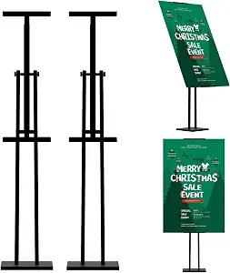 ONCEMORE Heavy Duty Sign Stand, Floor Poster Board Stand, Adjustable Metal Sign Holder Height Up to 60 Inches and 180° Rotation Display Standing Pedestal for Board & Foam, Black