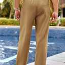 PASLTER Men's Cotton Linen Pants Elastic Waist Drawstring Casual Trouser Lightweight Straight-Legs Loose Beach Yoga Pants (Brown, L)