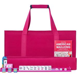 American Mahjong Tile Set, 166 Premium White Tiles, 4 All-in-One Color Rack/Pushers, Complete Mahjong Tiles Set Red Carrying Bag