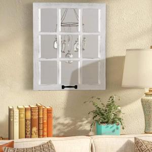 LOSOUR Decorative Wall Mirror-Distressed Wood Windowpane Mirror- Farmhouse Mirrors for Wall with Hanging Hardware for Bedroom Living Room Bathroom Kitchen (18Wx23L)