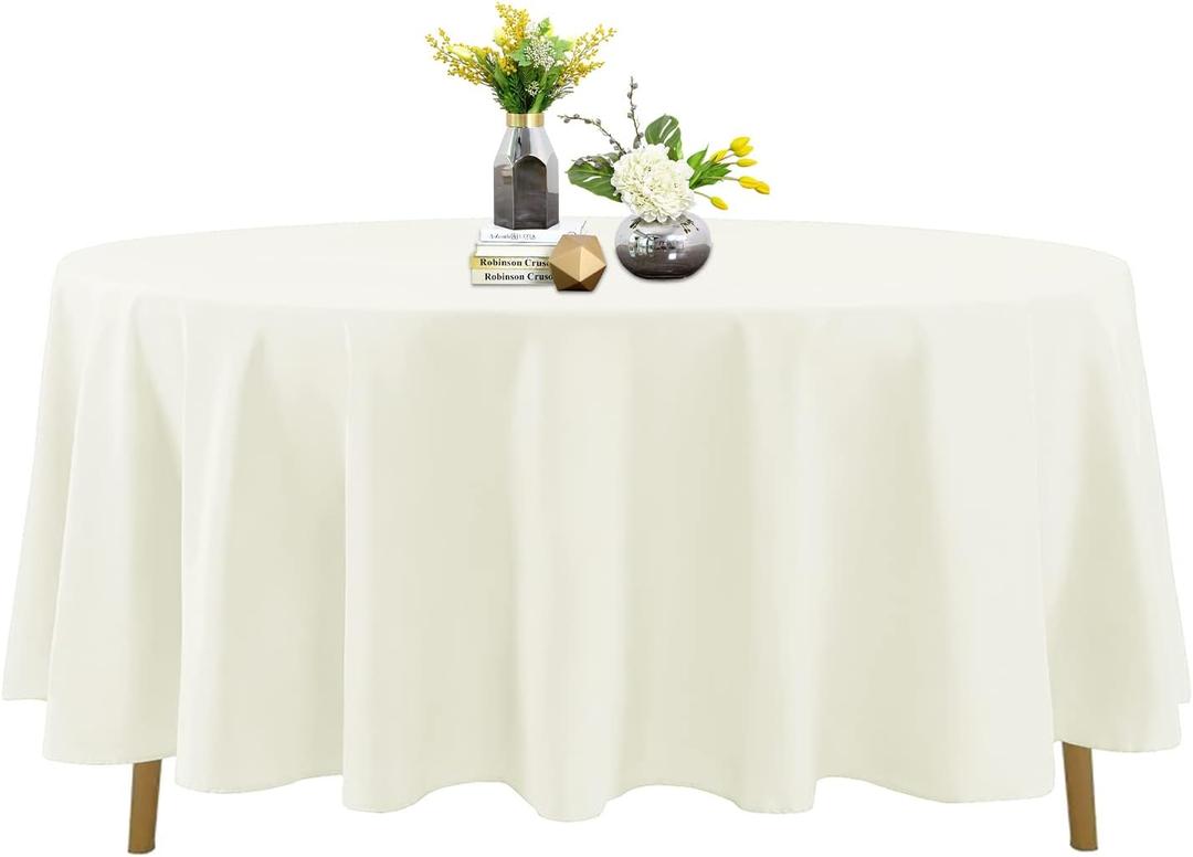 CV Linens Light Ivory Tablecloth - 108 Inches Round Table Cloth Stain Resistant, Washable Polyester Off White Tablecloth for Banquet, Dinner, Parties