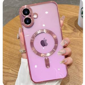 Magnetic Case for iPhone 16 Plus Case Clear Compatible with MagSafe Built-in Camera Lens Protector Soft Slim Shockproof Phone Case Cover for iPhone 16 Plus 6.7"- Pink