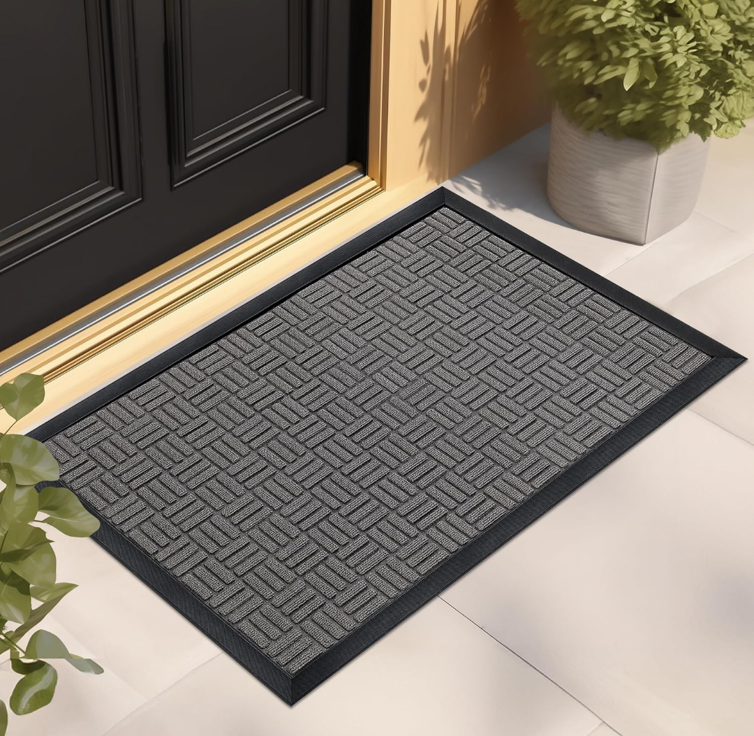 Mibao Front Door Mat, Heavy Duty Durable Welcome Mat for Outdoor Indoor, Dirt Trapper Waterproof Super Absorbent Door Mat for Entryway Outside Patio Porch, 61.5" x 36", Light Grey