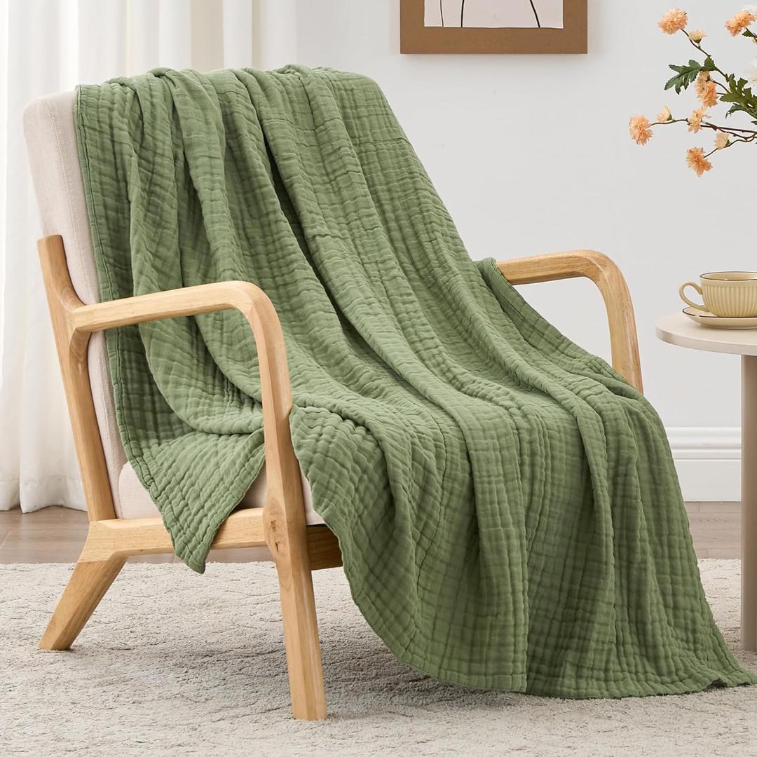 Love's cabin 6 Layer 100% Cotton Muslin Blanket, 50"x60" Throw Muslin Blanket for Couch Bed, Sage Green Muslin Throw Blanket, Lightweight and Breathable Cotton Gauze for Adult