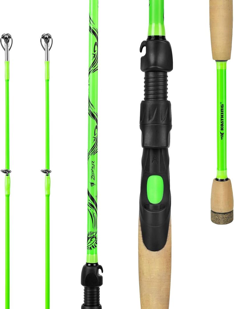 KastKing Zephyr Dual Tip Spinning & Casting Fishing Rods, Green, 6'6"-ML/M-F