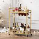 3 Tier Bar Cart, Small Beverage Cart, Mini Bar Cart with Wine Rack, Home Bar Serving Cart with Wheels for Kitchen Dining Living Room (Gold, Mirrored)