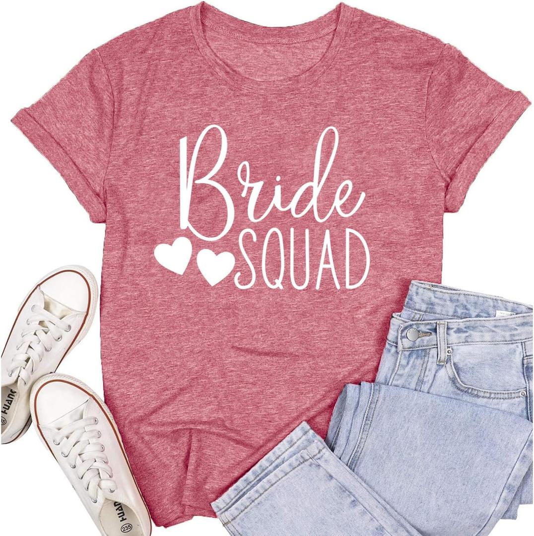 SUWATOIN Bride Shirt for Women Engaged Shirt Bachelorette Party Shirts Bride Squad Tee Tops (Large, Pink3)