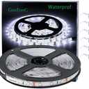 16.4ft/5m White LED Strip Lights, Waterproof & Cuttable 300 SMD 2835 Tape, 6000K 12V Flexible Ribbon for Kitchen, Cabinet, Indoor/Outdoor Lighting (No Power Supply)
