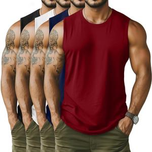 Neer 4 Pack Men's Big & Tall Tank Tops, Sleeveless Cotton Crew Neck T Shirts Casual Classic Shirts Muscle Quick Dry Tees (Black, Navy Blue, Wine Red, White)