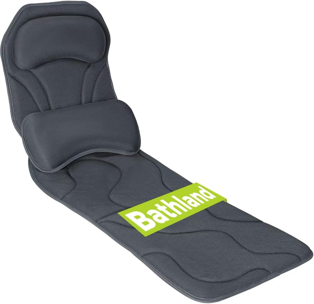 Bathland Full Body Bath Pillow for Tub  Extra Long & Thick Tub Pillow with Head, Back & Lumbar Support, 168 NonSlip Suction Cups, Soft 5D Mesh Spa Cushion, Fits All TubsGift for Soaking