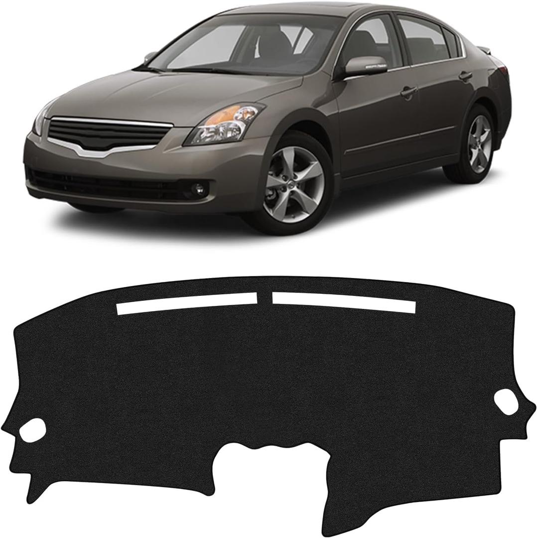 KUST Black Dash Cover Mat for Nissan Altima 2007-2012 Left Hand Driving Polyester Dashboard Cover Non-Slip Center Console Dash Cover Interior Accessories for Nissan Altima Sunshade No Glare