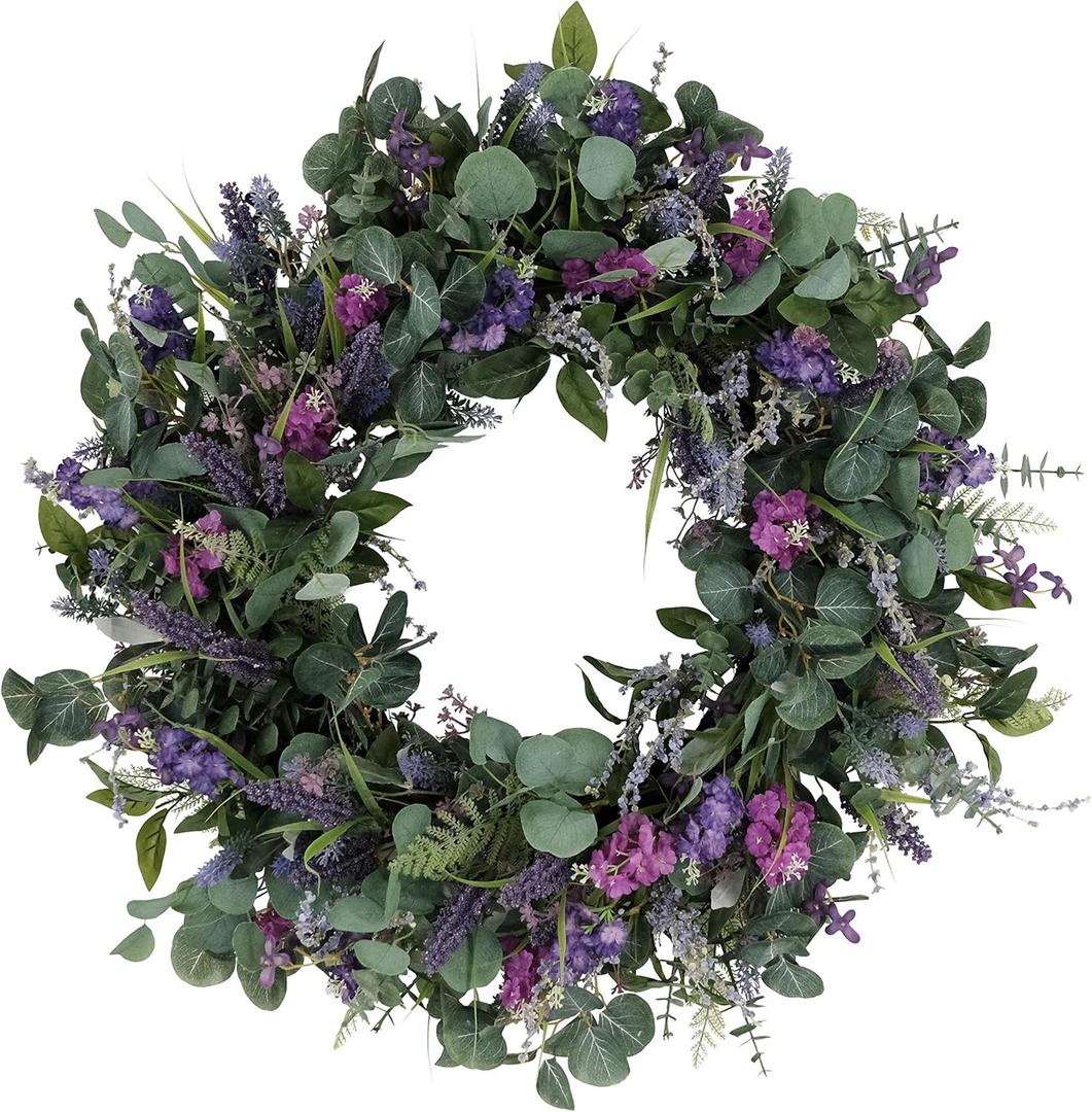 Puleo International 30" Artificial Lavender and Eucalyptus Floral Spring Door Wreath