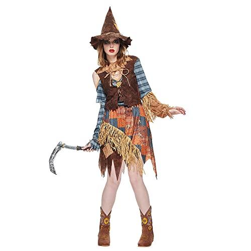 EraSpooky Women Wicked Scarecrow Costume Adult Halloween Straw Dress Kit M