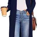 AYIFU Womens Maxi Cardigan Lightweight Long Sleeve Open Front Casual Cardigans Duster with Pockets (Large, Navy Blue)