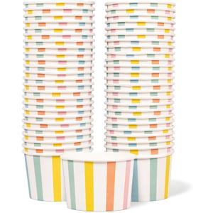 MATICAN Paper Ice Cream Cups, 50-Count 9-Oz Disposable Dessert, Snack Bowls for Hot or Cold Food, 9-Ounce Party Supplies Treat Cups for Sundae, Frozen Yogurt, Soup, Pastel Stripes