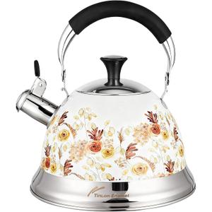 Stainless Steel Whistling Tea Kettle Stovetop - 3.1QT Tea Pot for Stove Top, Vintage Floral Print, Foldable Handle, 304 Stainless Steel Interior Teatop for Tea, Coffee, Party & Gift, 3.1 Quarts