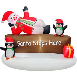 Christmas Inflatable Snowman with Penguins Decotation Blow Up 6FT Snow Man Santa Stops Here Sign Holiday Yard Decoration Gift Box, Perfect for Outdoor Lawn, Garden, or Front Porch Oranments Display