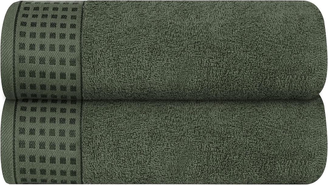 GLAMBURG 100% Cotton 2 Pack Oversized Bath Towel Set 28x55 Inches, Ultra Soft Highly Absorbant Compact Quickdry & Lightweight Large Bath Towels, Ideal for Gym Travel Camp Pool - Olive Green