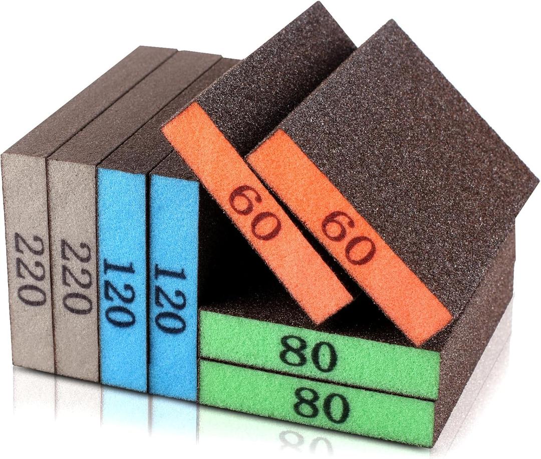 8 Pack Sanding Sponge, Washable & Reusable Sanding Blocks for Drywall, Wood, Metal & Furniture  Premium Sandpaper Block Assortment with 60/80/120/220 Grit