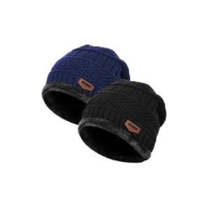 Loritta Winter Hat Warm Knitted Thick Baggy Slouchy Beanie Skull Cap for Men, D- Black+Navy, 2 Pack