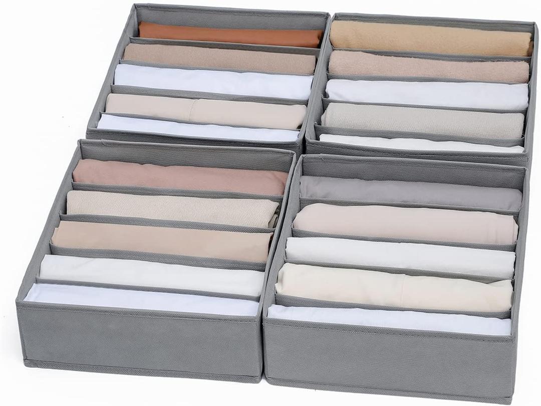 4 Packs Wardrobe Clothes Organizer,5 Grids Washable Portable Closet Organizer Storage Box Foldable Closet Drawer Organizer for thicker Scarves,Leggings,Long sleeve shirts32 * 30 * 11