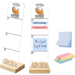 4 x Sticky Note Holder, Monitor Memo Board, Acrylic Post It Note Holder with Wooden Base, Includes 200 Notes, Desk Organizer, Funny Giraffe Quote “Tested Positive for Laziness”, 11.8 x 3.1 inches