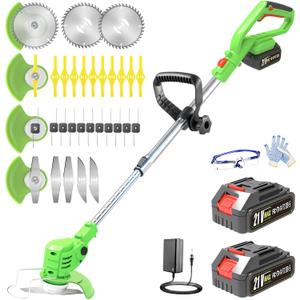 Electric Weed Wacker Cordless, 21V Battery Powered Weed Eater with Charger & 2 Batteries, Stringless Weed Whacker with Metal Blade, Light Weight 3 in 1 Grass Trimmer Edger Brush Cutter for lawn Garden