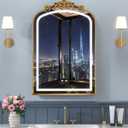20"x30" LED Bathroom Medicine Cabinet with Mirror and Lights, Bronze Hand-Painted Baroque Bathroom Storage with Mirror, Recessed / Wall Mounted, Dimmable 3 Color Lighting Anti-fog ( with 1 Organizer)