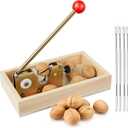 NutCracker Tool Heavy Duty Nut Cracker with Wooden Base Adjustable Nut Tongs Manual Nut Crackers for All Nuts Cracker Tool for Walnut Pecan Macadamia Hazelnuts Chestnut, 4 Picks Included