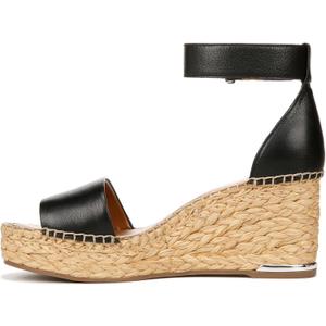 Franco Sarto Womens Clemens Raffia Espadrille Wedge Sandals Black Leather 8.5W