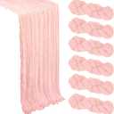 6 Pack Blush Pink Table Runner Cheesecloth 10Ft Spring Gauze Cheese Cloth Table Runner 35x120 Inch Boho Sheer Rustic Fabric for Holiday Party Decor Baby Shower Wedding Decorations
