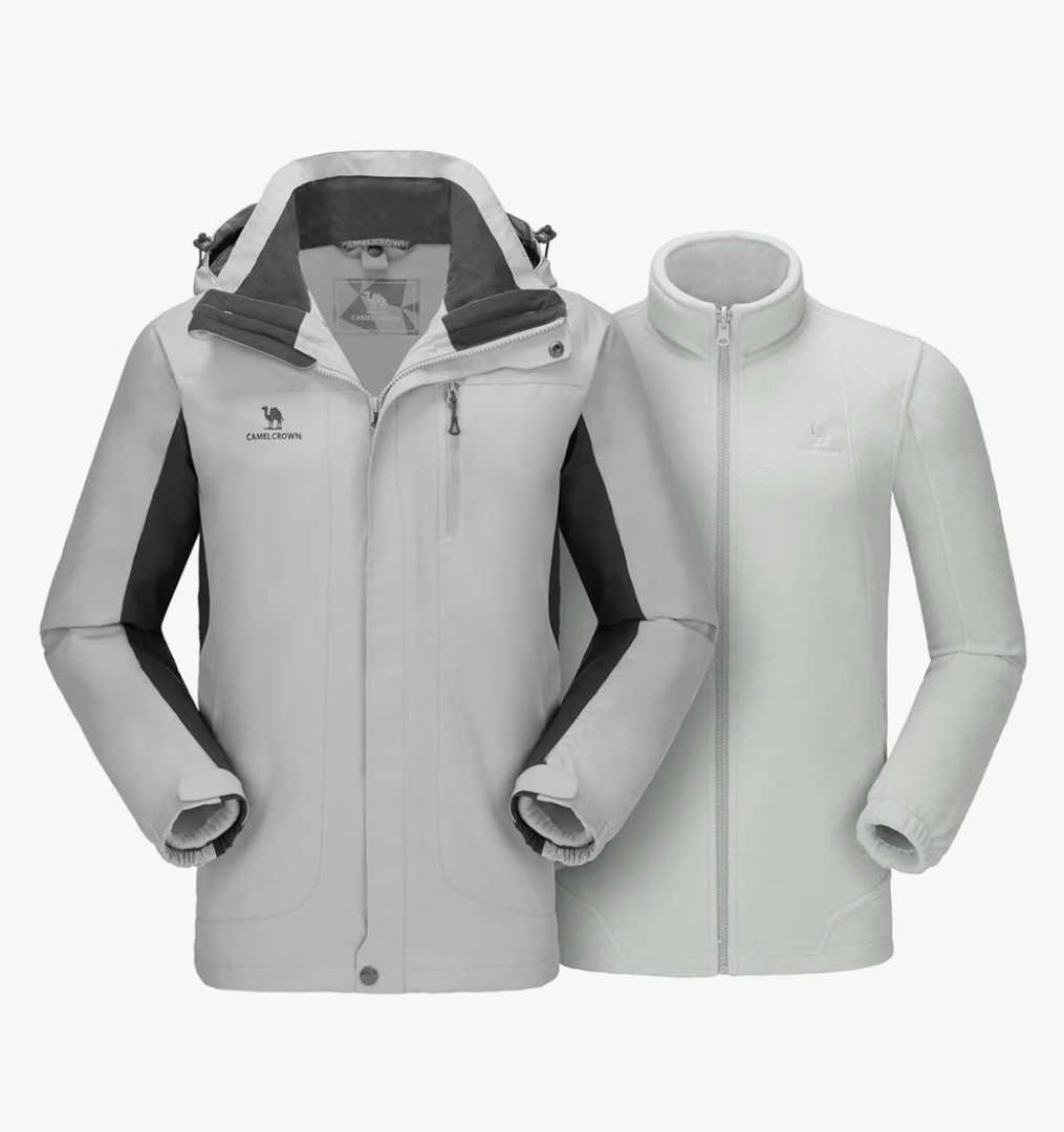 CAMEL CROWN Men's Ski Jacket 3 in 1 Waterproof Winter Jacket Snow Jacket Windproof Hooded with Inner Warm Fleece Coat , Size S