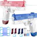 Electric Water Gun for Adults & Kids, Water Gun with 1000CC Backpack& 33FT Range Squirt Guns Water Pistol Automatic Power Water Toy - Pool Beach Outdoor Summer Toys Gift for Boys Girls2PCS (Blue Pink)