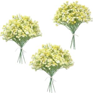 Floroom 18pcs Artificial Babys Breath Gypsophila Greenery Sprays, Real Touch Canary Yellow Fake Flowers for Wedding Bouquets Centerpieces Floral Arrangements and Decorations
