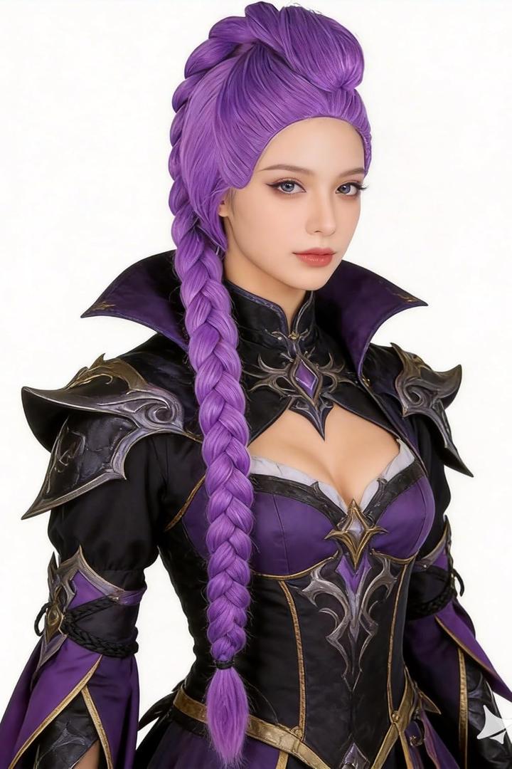 24-inch Purple Long Braided Wigs for Girls Anime Character Cosplay Wig for Halloween Costume Wig