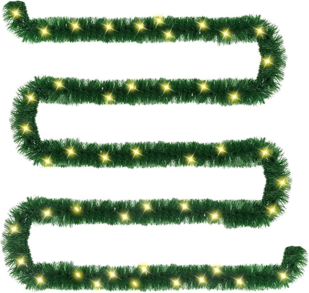 XSIEDVP 16.4 Ft Christmas Garland Decorations with 50 LED Lights, Artificial Xmas Garland for Indoor Outdoor Christmas Tree Decoration, Holiday Party Supplies