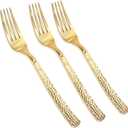 Supernal 300pcs Gold Plastic Forks,Disposable Hammered Forks,Premium Heavyweight Silverware Polished,Perfect for Big Party,Christmas Party Silverware