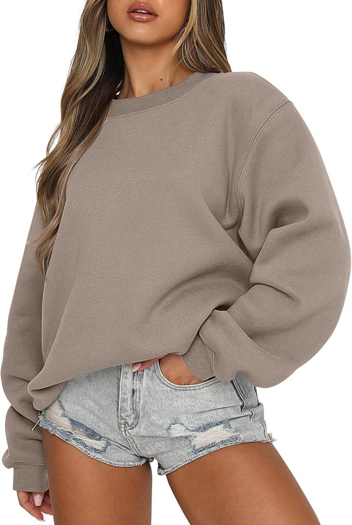 ANRABESS Womens Sweatshirts Crewneck Fleece Oversized Pullover Sweaters Fall Winter Cute Tops Teen Girls Preppy Clothes 2025 (X-Large, Khaki Brown)