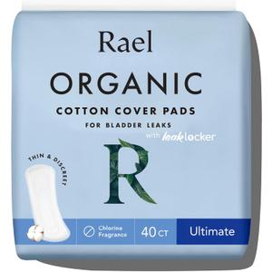 Rael Incontinence Pads for Women, Organic Cotton Cover, Postpartum Essential, Heavy Absorbency, Bladder Control, 4-Layer Core with Leak Guard Technology, Long Length (Ultimate, 40 Count) (40 Count (Pack of 1))