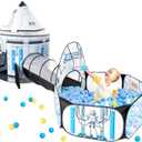 Kids Ball Pit for Play Tent: 3PC Rocket Ship Baby Gifts, Spaceship Tents and Crawl Tunnel for Toddlers, Astronaut Pop Up Playhouse Toys for Indoor Outdoor Games (White)
