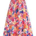 dowerme Summer Dresses for Women 2026 Casual Ruffle Smocked Tiered A-Line Boho Floral Maxi Beach Sun Dress with Pockets(Pink Orange Flower, Medium)