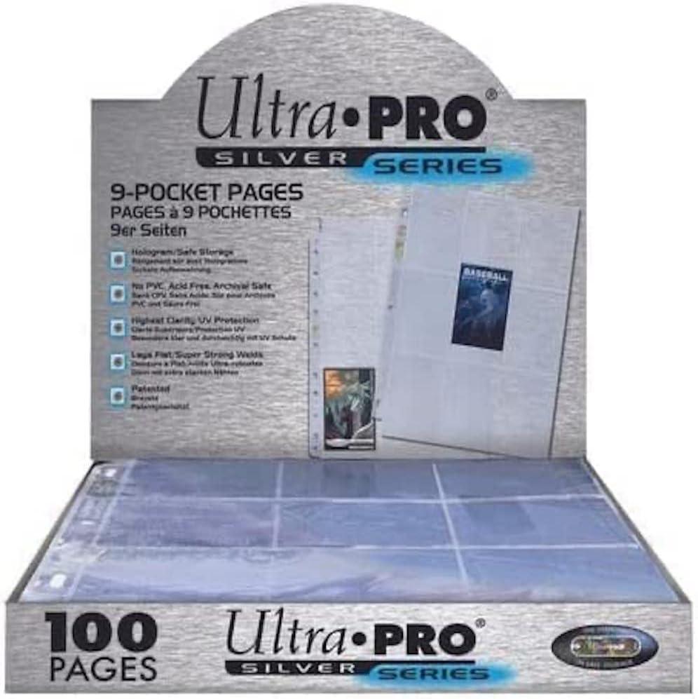 Ultra PRO - 11-Hole Punch 9-Pocket Pages Silver Series, 100 Pages to Store Trading Cards, Baseball cards, Pokemon and Baseball Card Sleeves, Card Protector Sheets for Binders